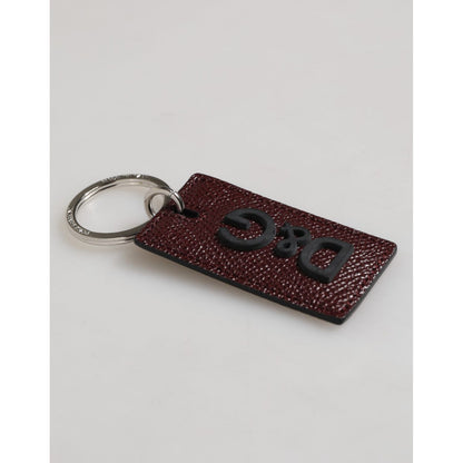 Dolce & Gabbana Dark Brown Leather Logo Metal Ring Men Keychain Keyring with logo-engraved metal and leather tag