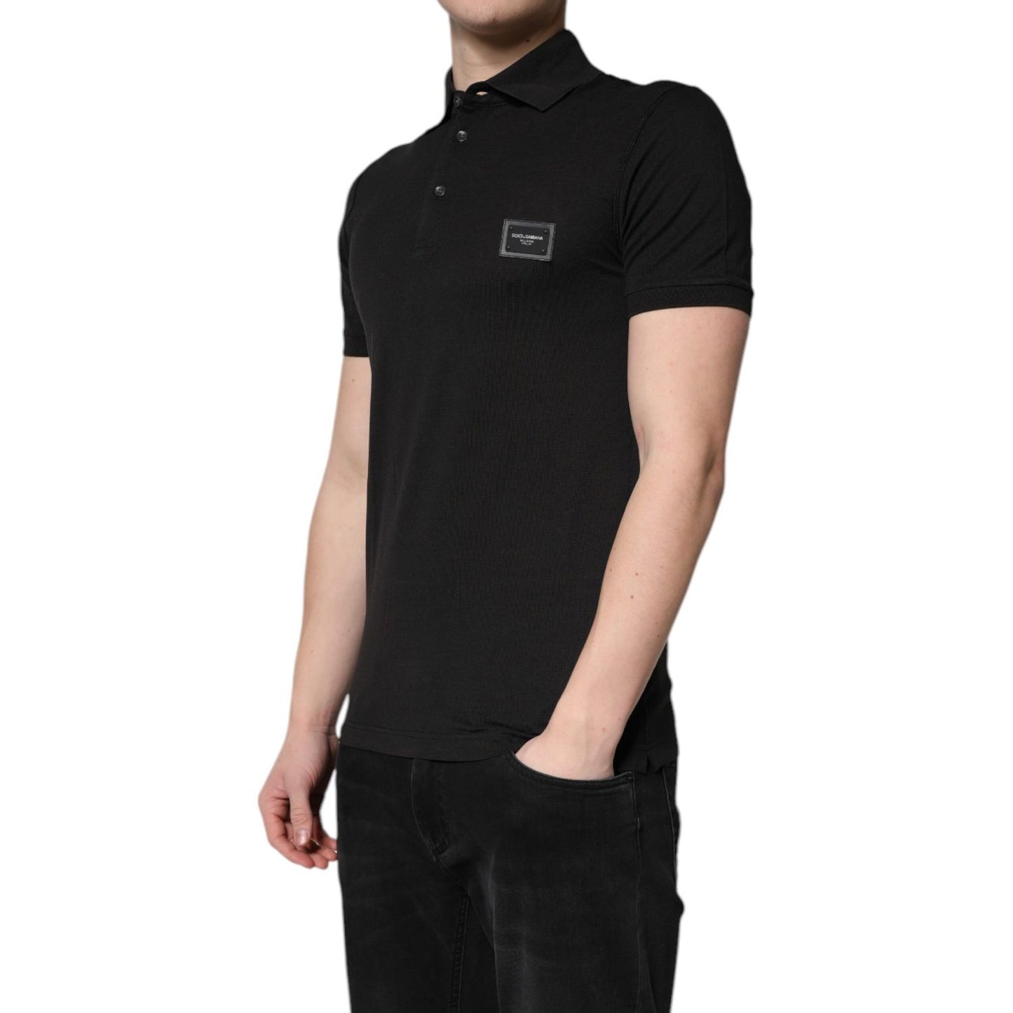 Dolce & Gabbana Dark Gray Logo Plaque Cotton Men Polo Shirt T-shirt