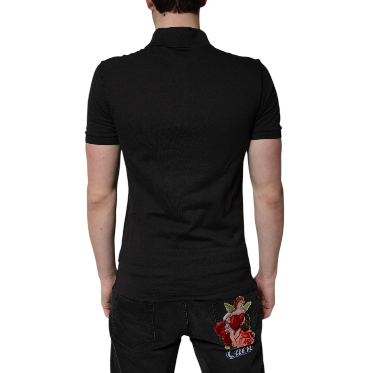 Dolce & Gabbana Dark Gray Logo Plaque Cotton Men Polo Shirt T-shirt