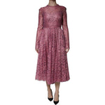 Dolce & Gabbana Fuchsia Floral Lace Long Sleeve Maxi Dress DR281328-48