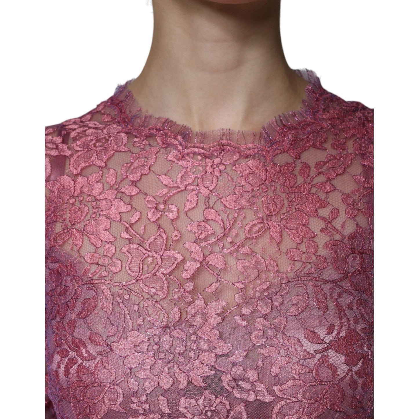 Dolce & Gabbana Fuchsia Floral Lace Long Sleeve Maxi Dress DR281328-48