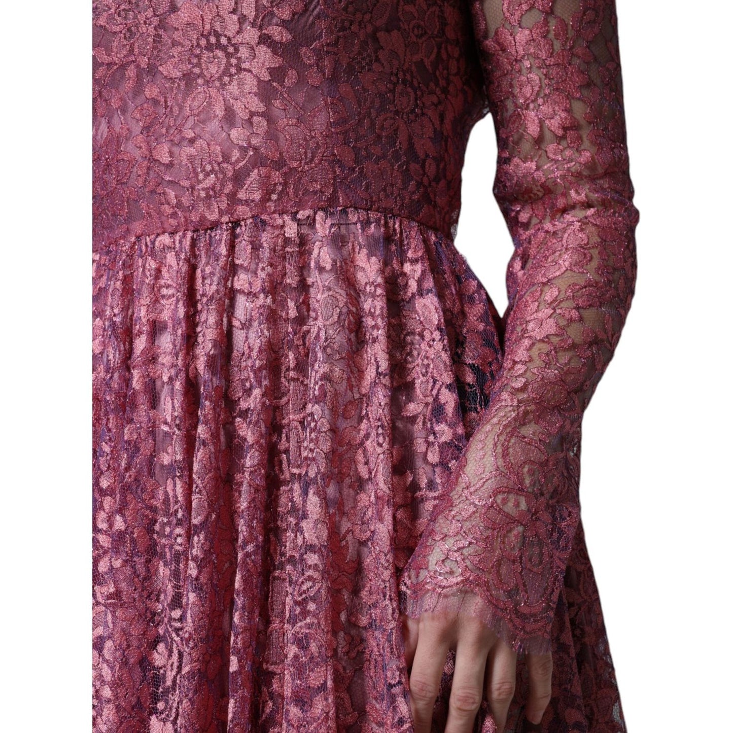 Dolce & Gabbana Fuchsia Floral Lace Long Sleeve Maxi Dress DR281328-48