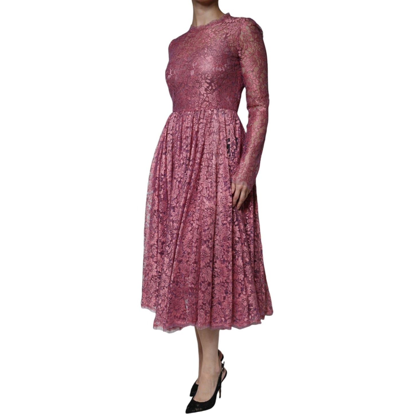 Dolce & Gabbana Fuchsia Floral Lace Long Sleeve Maxi Dress DR281329-42