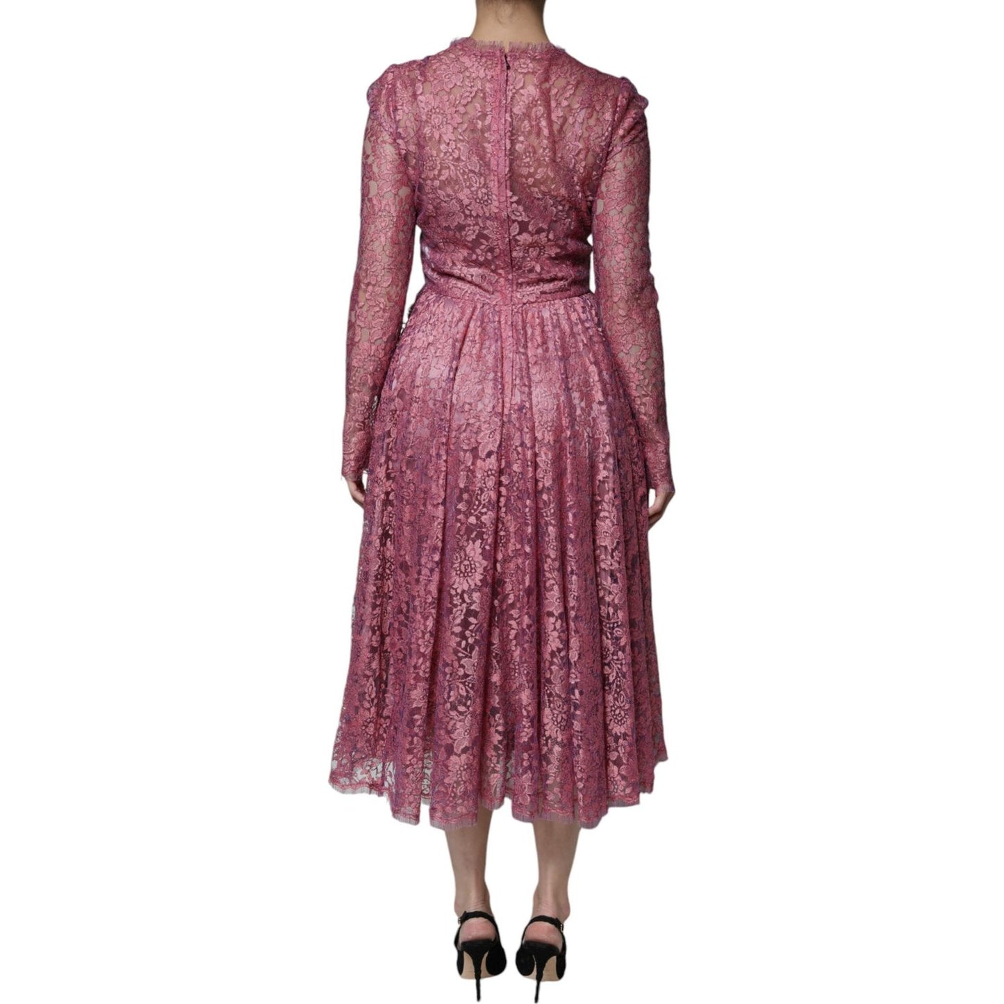 Dolce & Gabbana Fuchsia Floral Lace Long Sleeve Maxi Dress DR281329-42