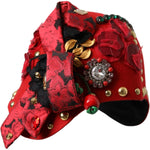Dolce & Gabbana Red Crystal Gold Roses Brooch Embellished Hat HAT9631