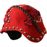 Dolce & Gabbana Red Crystal Gold Roses Brooch Embellished Hat HAT9631
