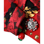Dolce & Gabbana Red Crystal Gold Roses Brooch Embellished Hat HAT9631