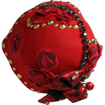 Dolce & Gabbana Red Crystal Gold Roses Brooch Embellished Hat HAT9631