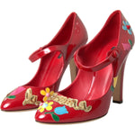 Dolce & Gabbana Red Leather Embellished Mary Jane Pumps Heels Shoes LA10721-40