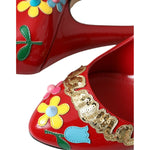 Dolce & Gabbana Red Leather Embellished Mary Jane Pumps Heels Shoes LA10721-40