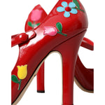 Dolce & Gabbana Red Leather Embellished Mary Jane Pumps Heels Shoes LA10721-40
