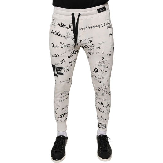 Dolce & Gabbana White Printed Cotton Jogger Sweatpants Pants PAN75608-44