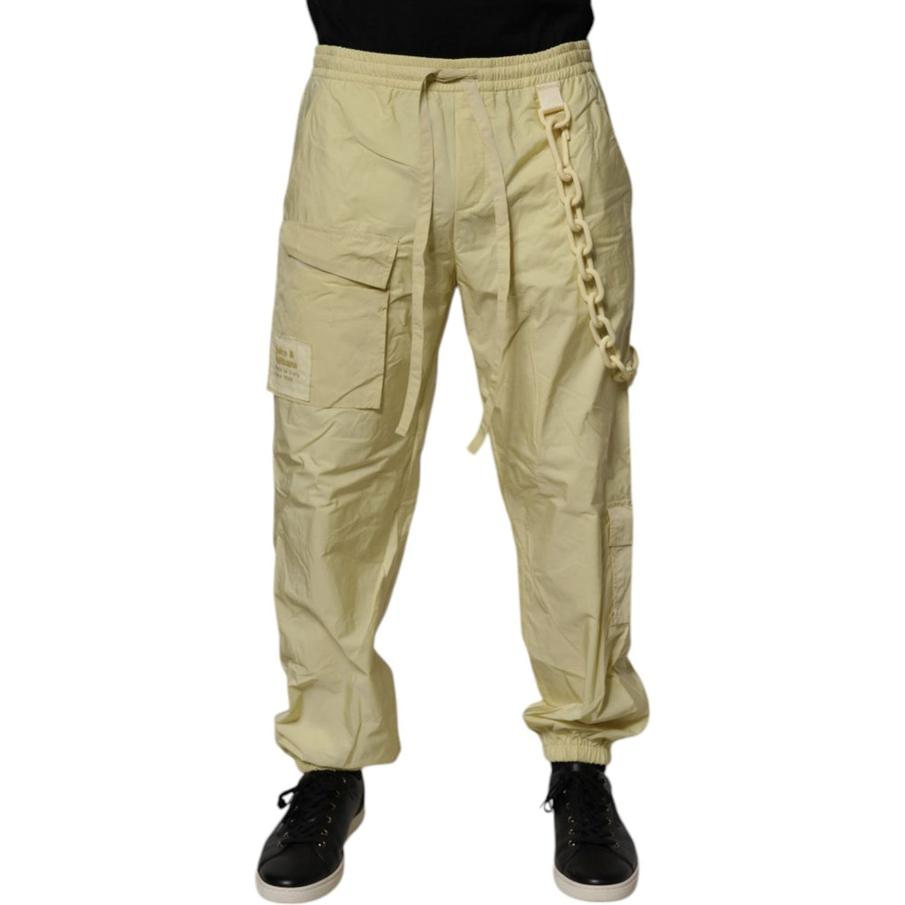 Dolce & Gabbana Yellow Nylon Cargo Chain Men Jogger Pants PAN75193-48