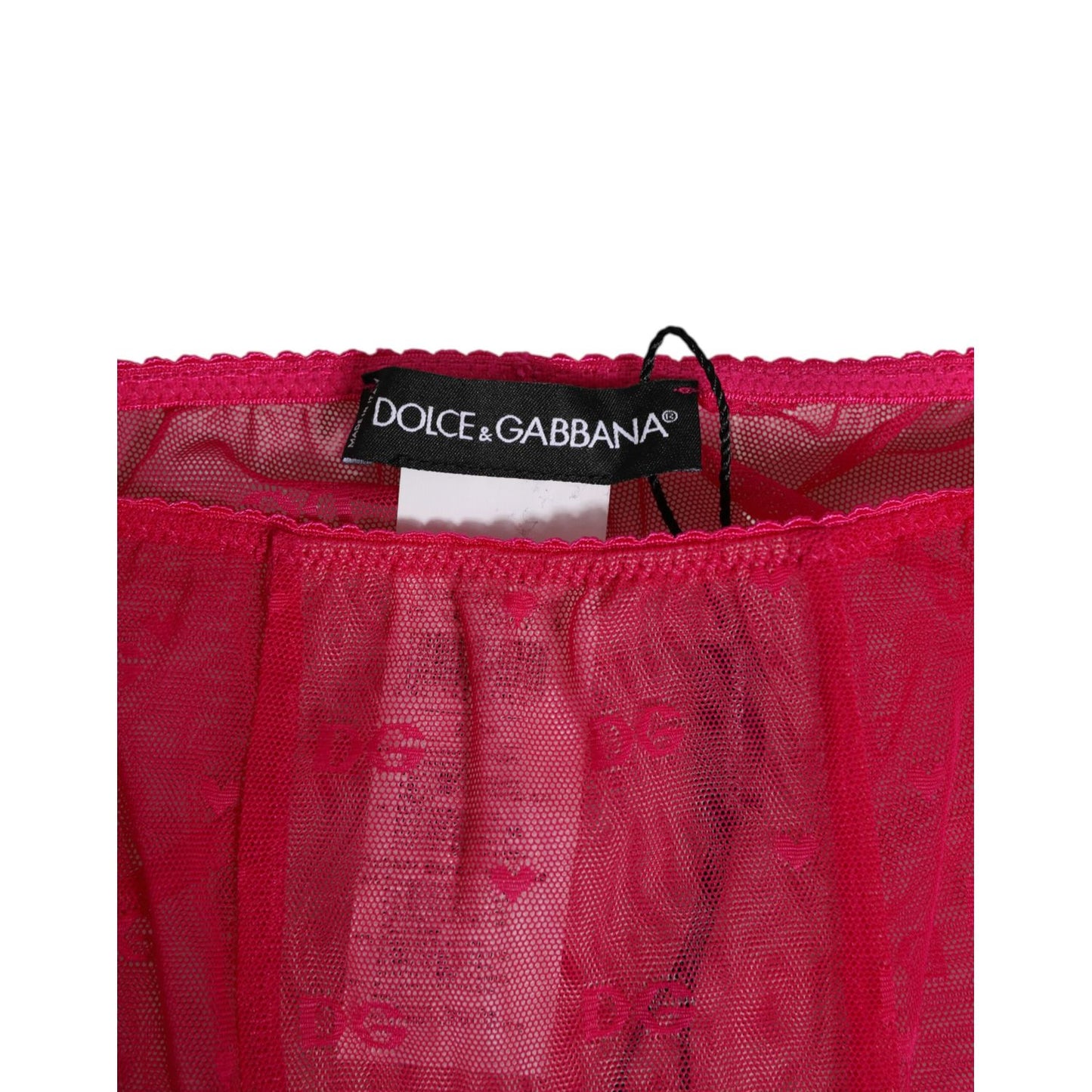 Dolce & Gabbana Fuchsia Logo Lace Tight Midi Trousers Underwear with logo details in vibrant pink lace.