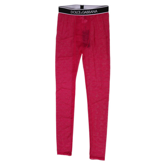 Dolce & Gabbana Fuchsia Nylon Logo Lace Leggings Pants Underwear, mid-rise, sleek design, comfortable nylon-elastane blend.