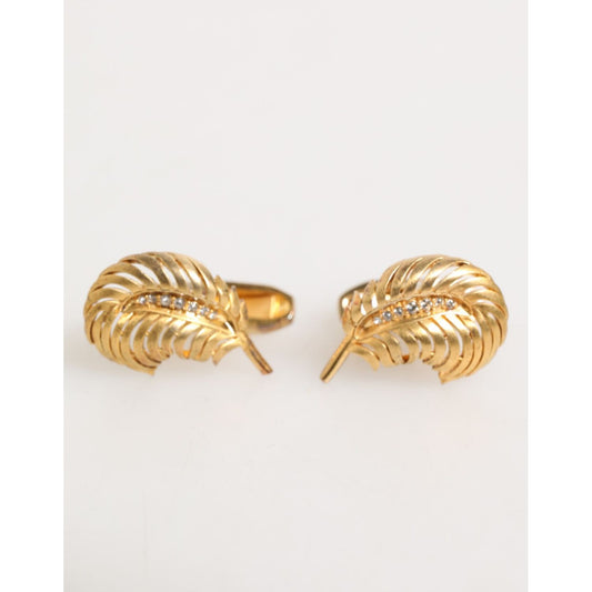 Dolce & Gabbana Gold 925 Sterling Silver Crystal Leaf Accessory Cufflink