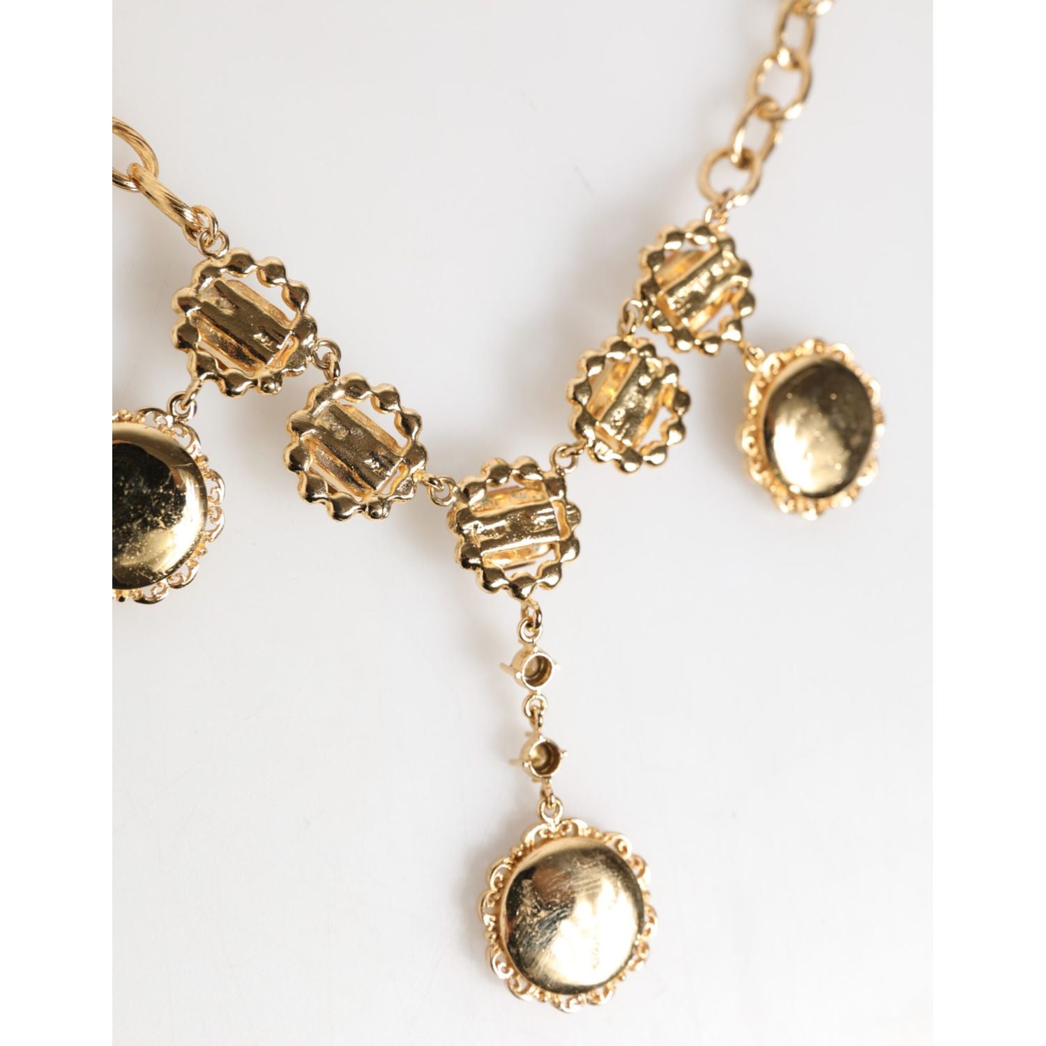 Dolce & Gabbana Gold Crystal Clock Face Pendant Statement Jewelry Necklace