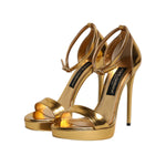 Dolce & Gabbana Gold Leather Platform Keira Sandals Shoes