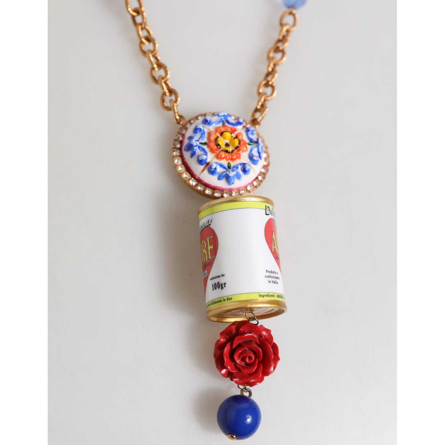 Dolce & Gabbana Gold Multicolor Amore Heart Can Beads Rose Pendant Necklace