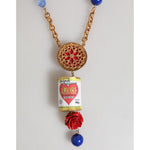 Dolce & Gabbana Gold Multicolor Amore Heart Can Beads Rose Pendant Necklace