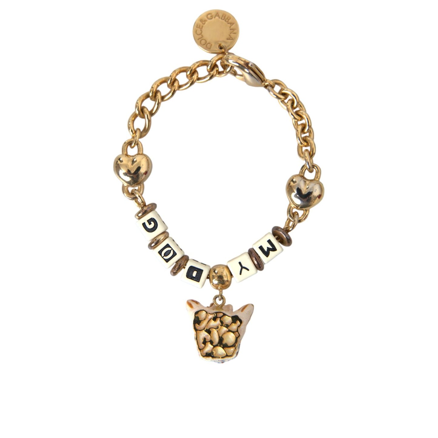 Dolce & Gabbana Gold Tone Brass Chain MY DOG Heart Bracelet