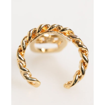 Dolce & Gabbana Gold Tone Brass Oval DG Logo Chain Adjustable Ring