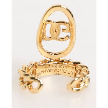 Dolce & Gabbana Gold Tone Brass Oval DG Logo Chain Adjustable Ring