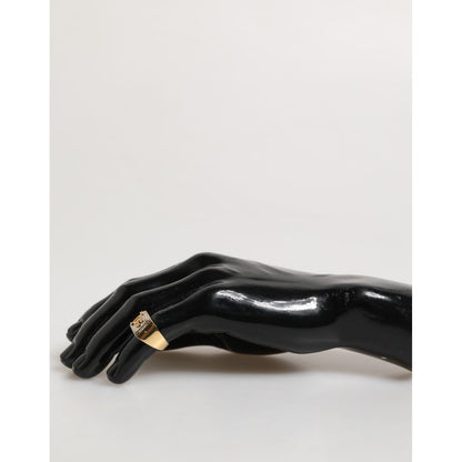 Dolce & Gabbana Gold Tone Brass Signet Square DG Logo Plaque Men Ring