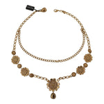 Dolce & Gabbana Gold Tone Floral Crystals Purple Embellished necklace with charms and lobster clasp.