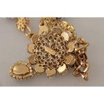 Dolce & Gabbana Gold Tone Floral Crystals Purple Embellished necklace with floral charm and purple accents, made in Italy.
