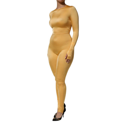 Dolce & Gabbana Gold Yellow Stretch Long Sleeve Bodysuit Dress