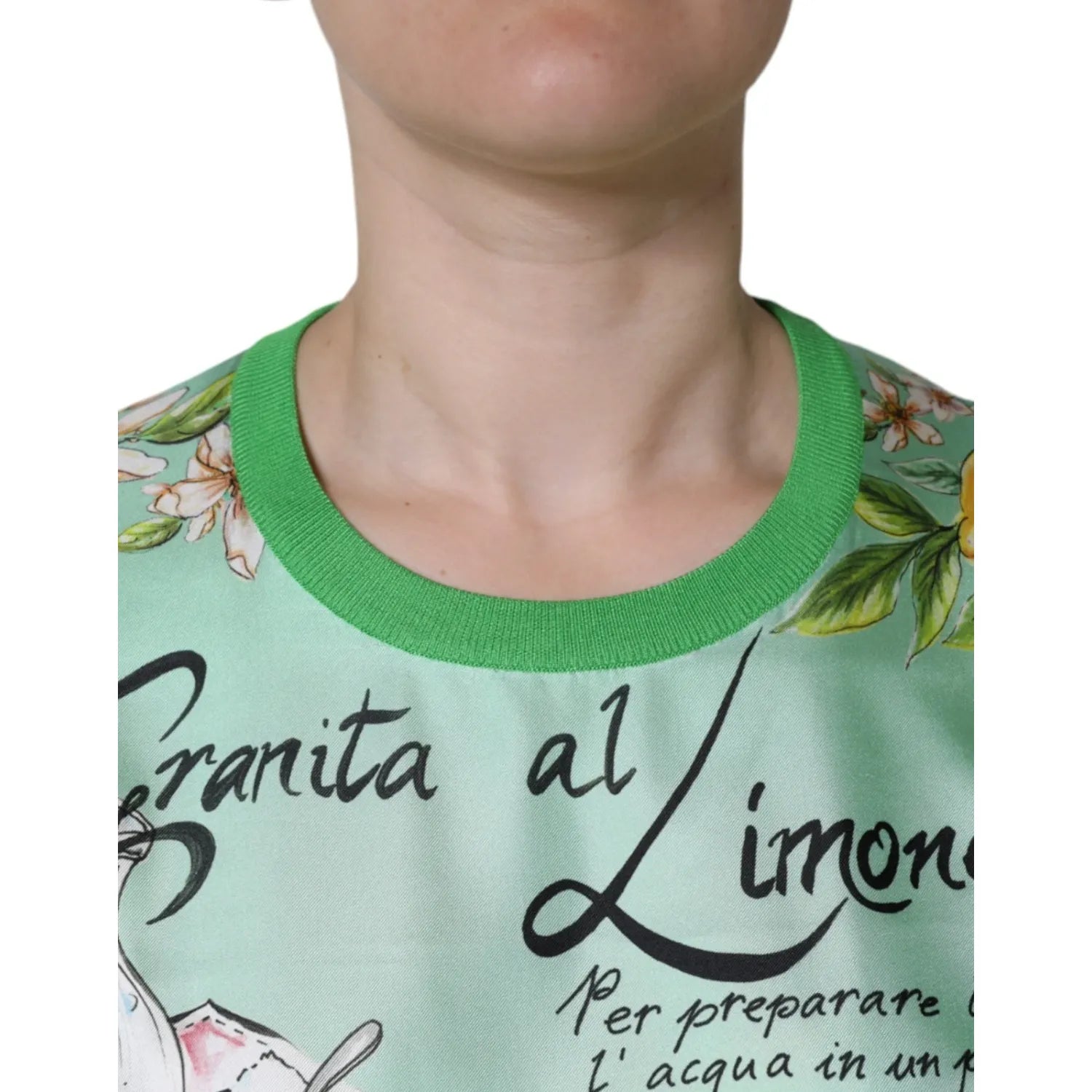 Dolce & Gabbana Green Lemon Print Pullover Silk Women Sweater