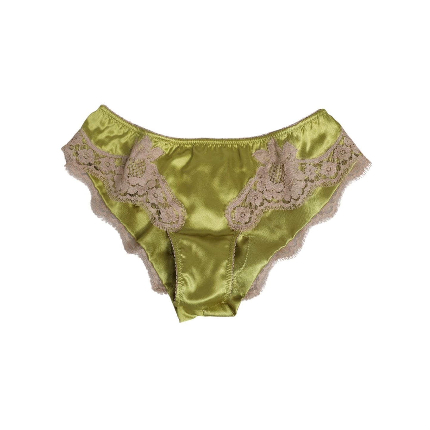 Dolce & Gabbana Green Silk Satin Floral Lace Trim Panty Underwear