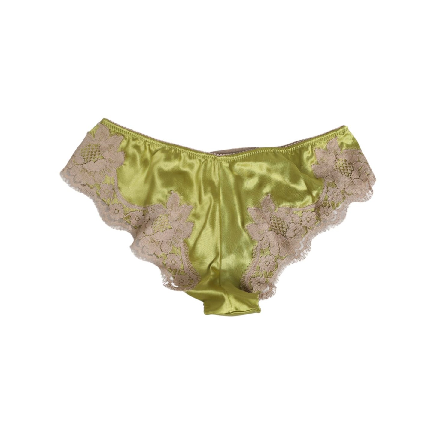Dolce & Gabbana Green Silk Satin Floral Lace Trim Panty Underwear