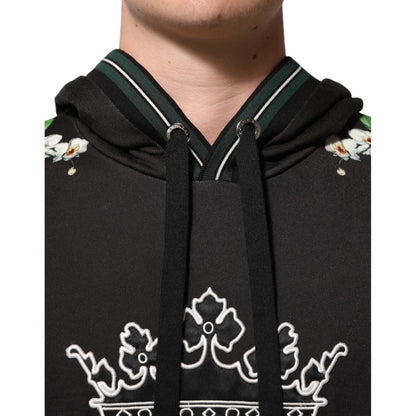 Dolce & Gabbana KING Black Orchid Floral Crown Logo Hoodie Sweater