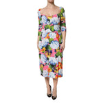 Dolce & Gabbana Multicolor Floral Pleated Sheath Midi Dress