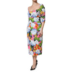 Dolce & Gabbana Multicolor Floral Pleated Sheath Midi Dress