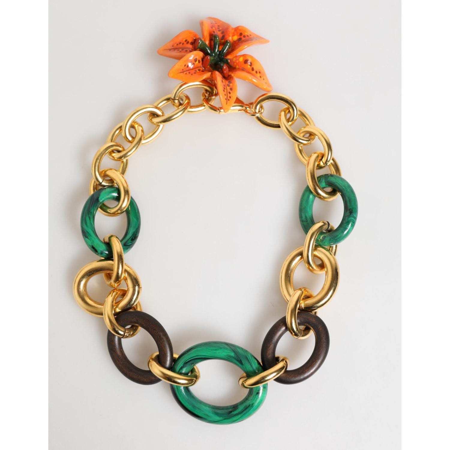 Dolce & Gabbana Multicolor Gold Brass Tiger Lily Floral Chai Necklace
