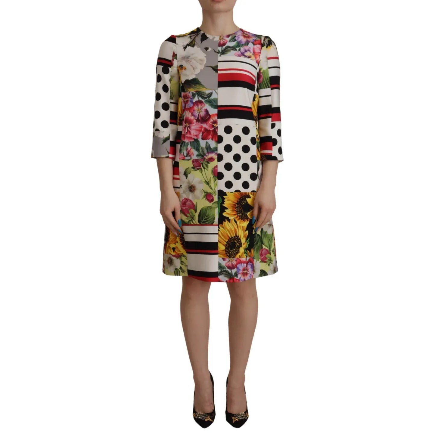 Dolce & Gabbana Multicolor Pachwork Charmeuse Floral Shift Dress