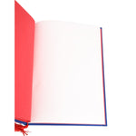 Open view of Dolce & Gabbana Multicolor Sicilian Carretto Print Journal Notebook with red interior and ribbon bookmark.