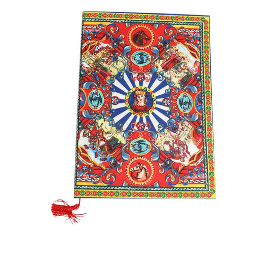 Dolce & Gabbana Multicolor Sicilian Carretto Print Journal Notebook with textile cover, gold edges, and ribbon bookmark.