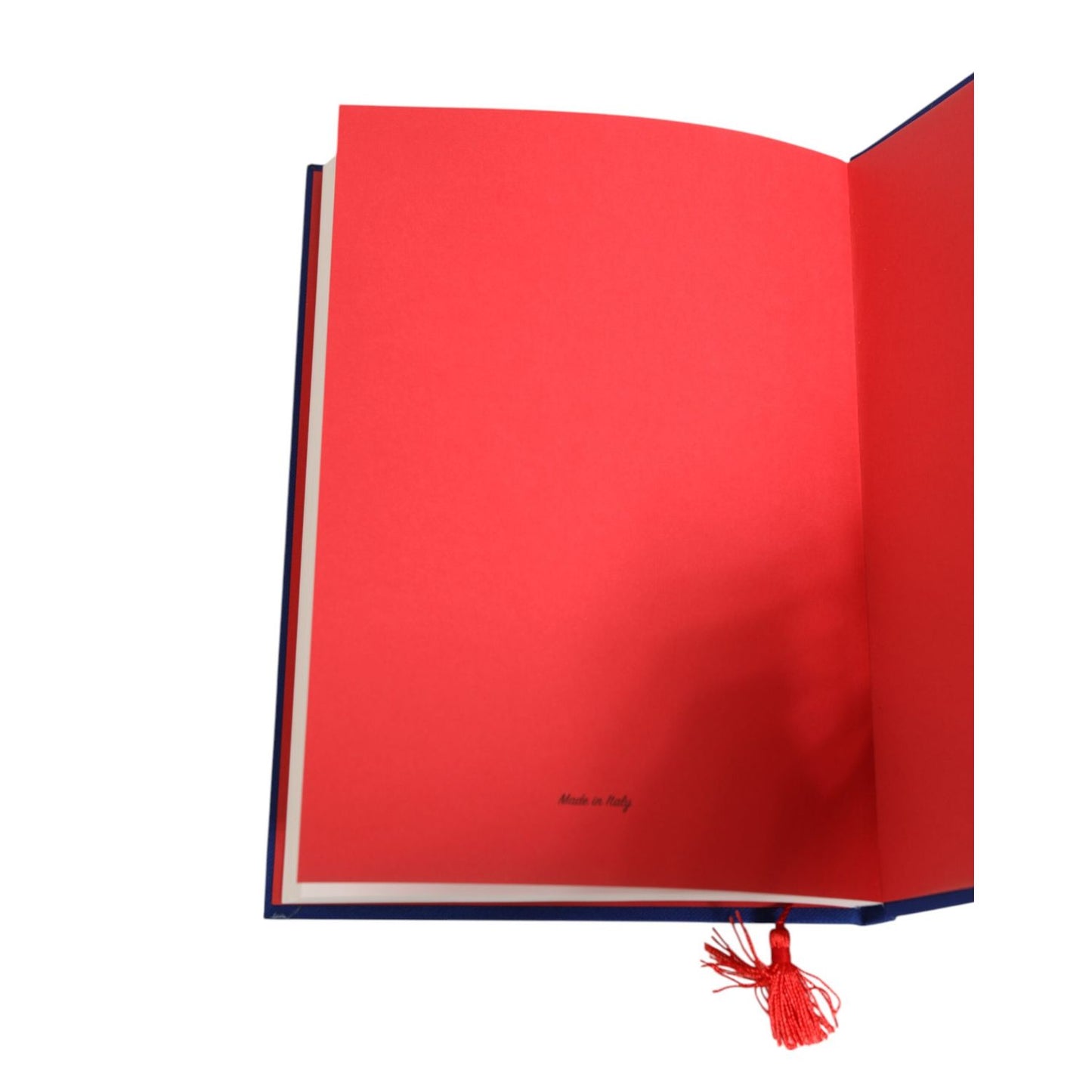 Inner page of Dolce & Gabbana Multicolor Sicilian Carretto Print Journal Notebook with red tassel shown. Made in Italy.