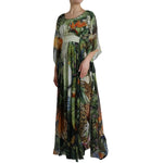 Dolce & Gabbana Multicolor Silk Jungle Print Women Maxi Dress with tropical design featuring tigers and exotic birds.