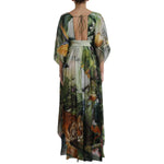 Dolce & Gabbana Multicolor Silk Jungle Print Women Maxi Dress featuring tropical design with tigers and exotic birds, back zipper closure.