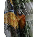 Dolce & Gabbana Multicolor Silk Jungle Print Women Maxi Dress with tropical design featuring tigers and birds, 100% silk material.