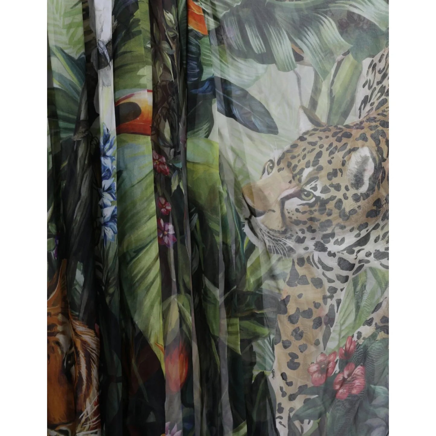 Dolce & Gabbana Multicolor Silk Jungle Print Women Maxi Dress featuring exotic animal and tropical forest design details.