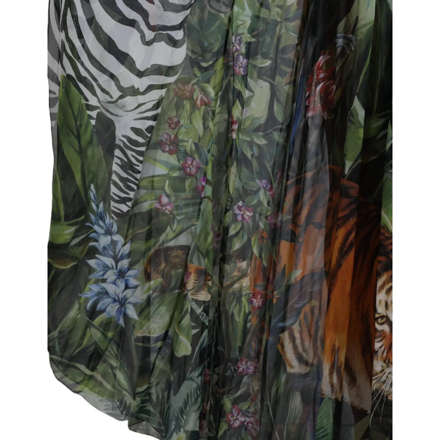 Dolce & Gabbana Multicolor Silk Jungle Print Women Maxi Dress featuring exotic animals and lush greenery design.