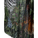 Dolce & Gabbana Multicolor Silk Jungle Print Women Maxi Dress featuring exotic animals and lush greenery design.