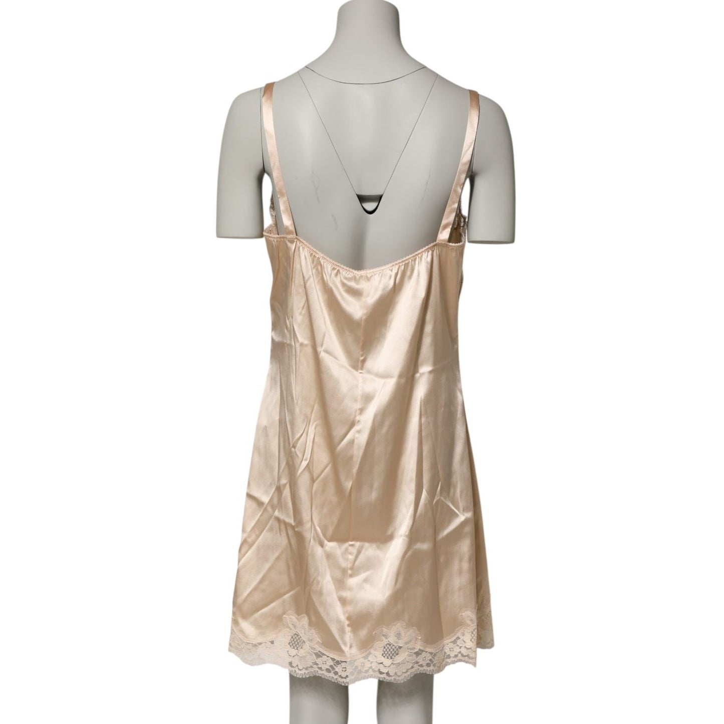Dolce & Gabbana Nude Chemise Lingerie Silk Blend Lace Trim Dress