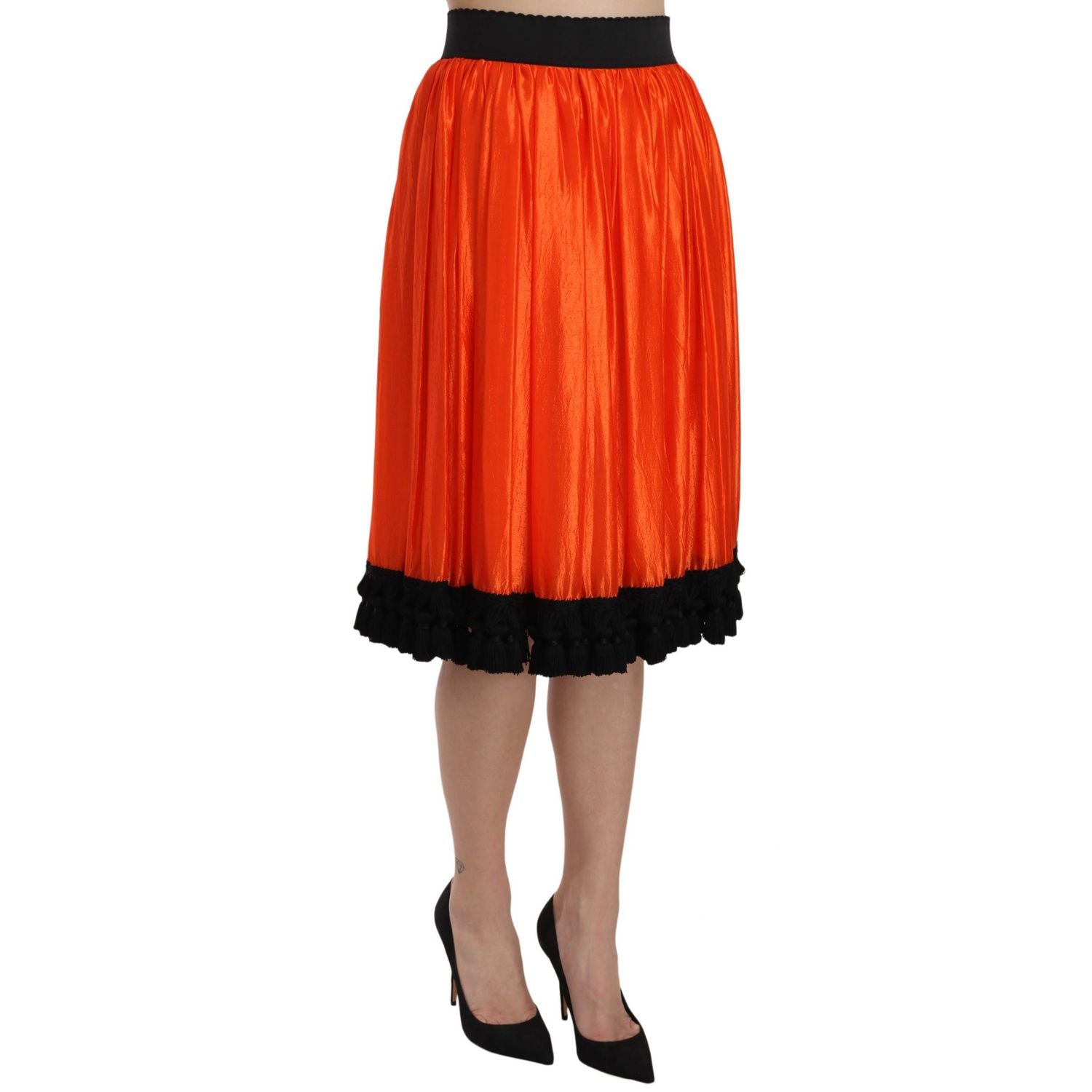 Dolce & Gabbana Orange High Waist Knee Length Skirt